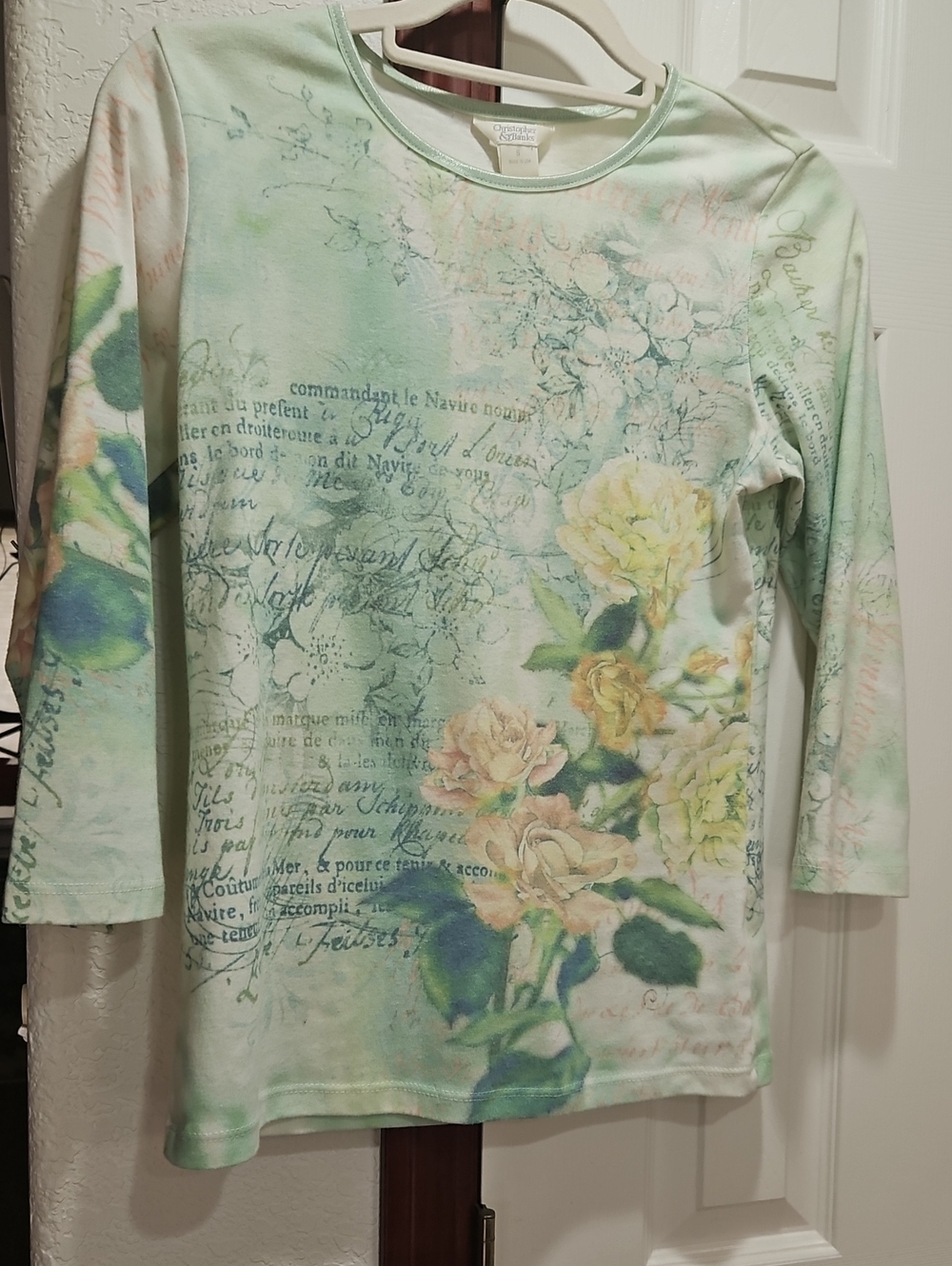 Christopher & Banks Light Green With Yellow Roses. Top with Light Green Trim - Picture 1 of 4